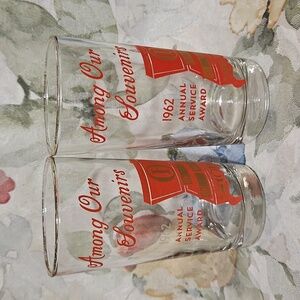 LIBBEY Owens-Illinois Pair (2) 1962 Service Award Glasses-Among Our Souvenirs